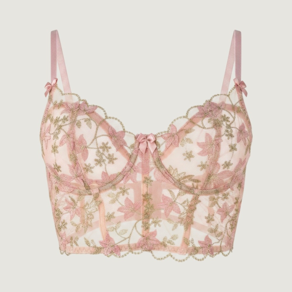 Victoria's Secret Floral Lace Bustier Top Women S Pink Gold Embroidered Corset
